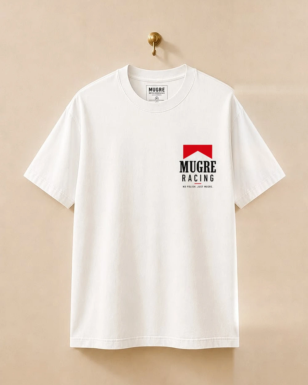 Camiseta RACING WHITE de Mugre Motorcycle, vista delantera